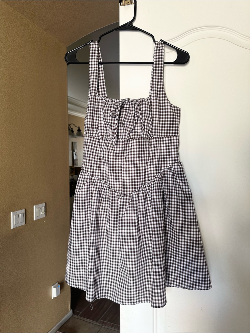 Gingham Tie-Front Dress - Brown/White